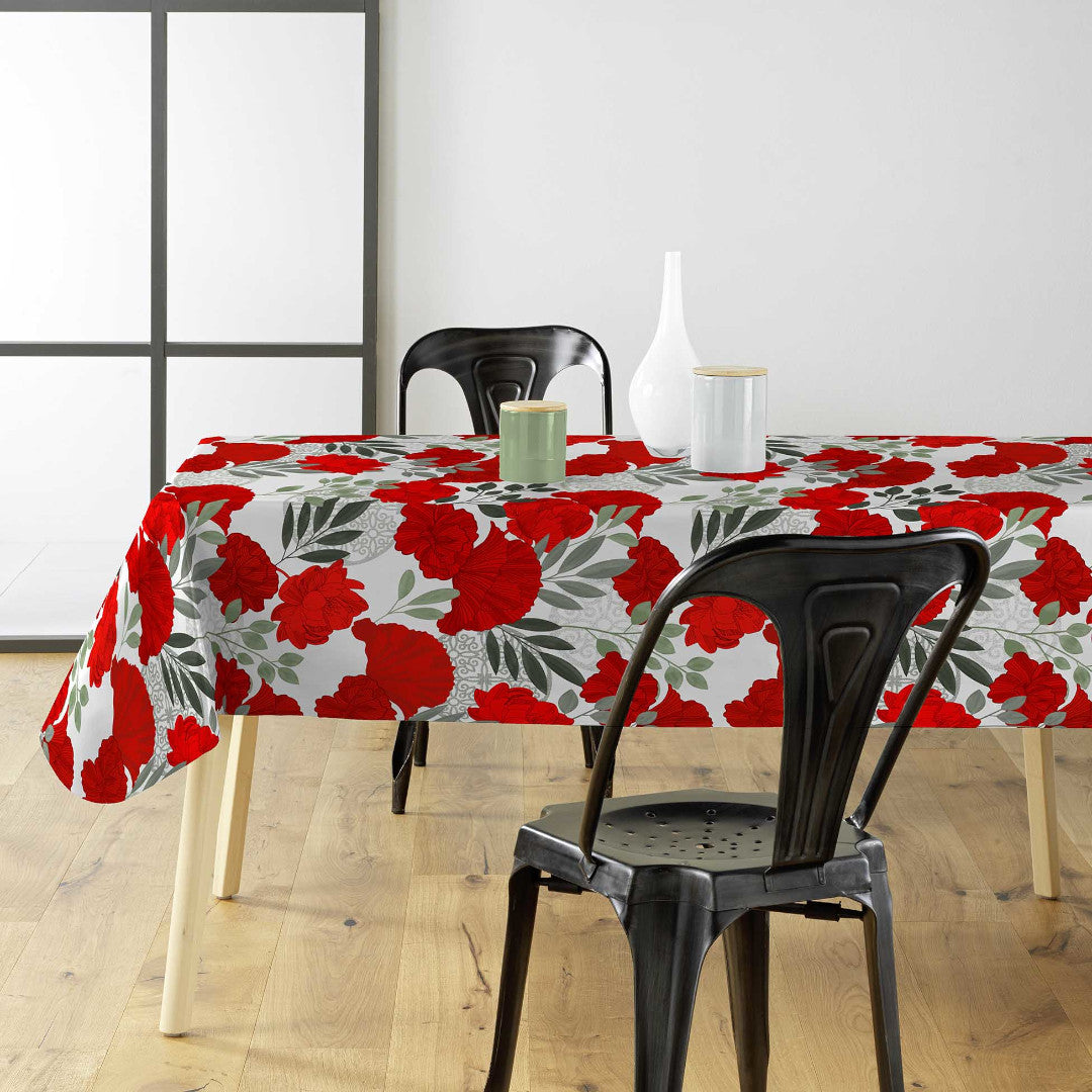 Textilia Occitanie – Fantastische Wachstuch Tischdecke mit roten Blumen, Ambiente