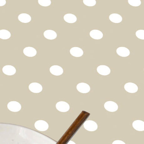 Top Dots Beige - hellbeige Wachstuch Tischdecke mit weißen Punkten, Nahaufnahme