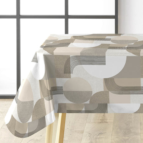 Travis Naturel - Wachstuch Tischdecke mit grafischen Formen in neutralen Nuancen, Ecke