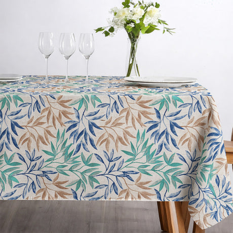 Valeria Blau – abwaschbare Tischdecke mit dekorativem Blattmotiv, Ambiente