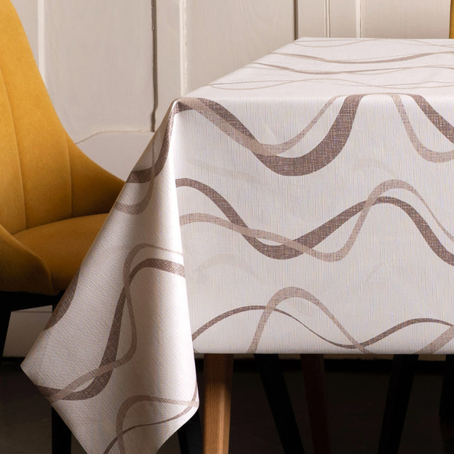 Wave Sand – Wachstuch Tischdecke mit Wellen und Textiloptik, Ecke