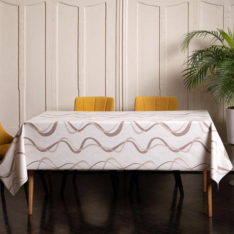Wave Sand – Wachstuch Tischdecke mit Wellen und Textiloptik, Ambiente