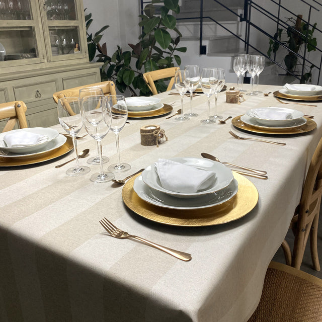 Wells Lino – Jacquardgewebte abwaschbare Tischdecke mit Streifen und Leinenoptik