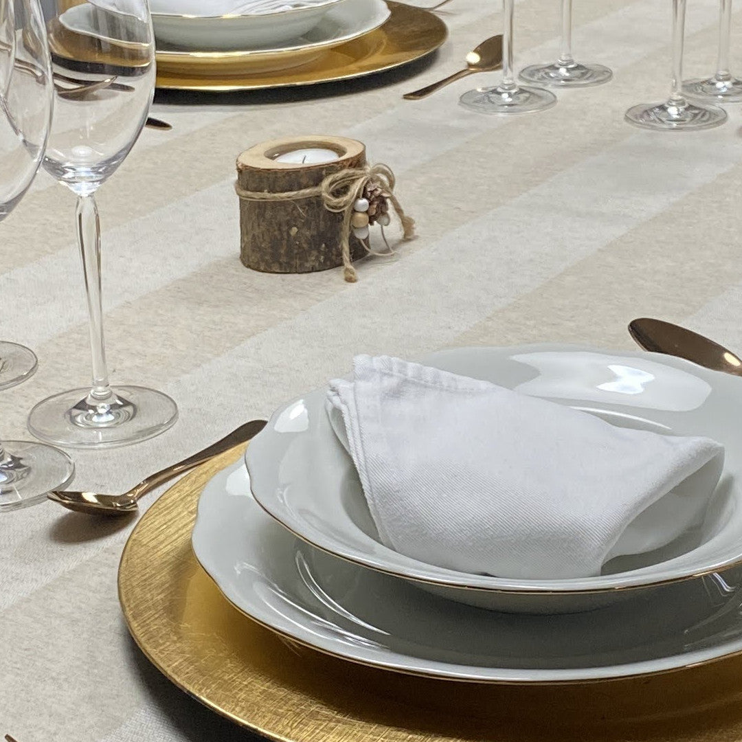 Welss Lino Beige, jacquardgewebte abwaschbare Tischdecke, 160 cm breit, Nahaufnahme