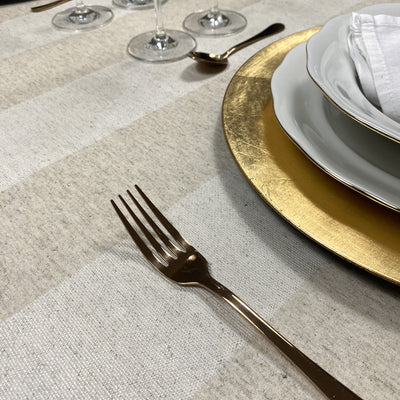 Welss Lino Beige, jacquardgewebte abwaschbare Tischdecke, 160 cm breit, Nahaufnahme