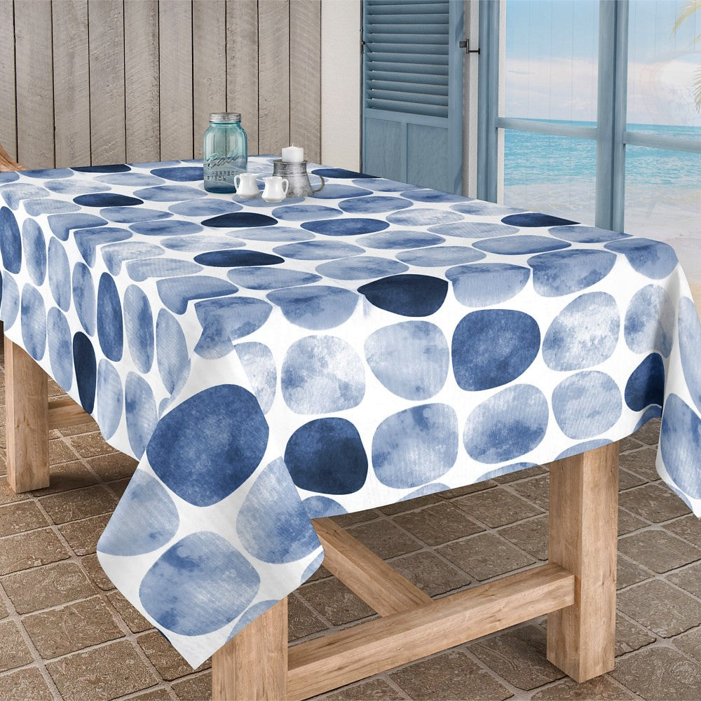 Arapoff Rio - Stonefree Retro, abwaschbare Tischdecke in Weiß/Blau/Hellblau - 160 cm
