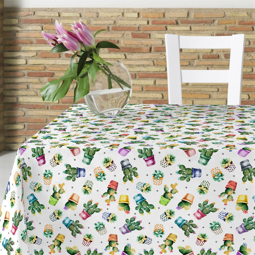 Bezaubernde Kakteen – abwaschbare Tischdecke mit Kakteen in den schönsten Farben, 140 cm