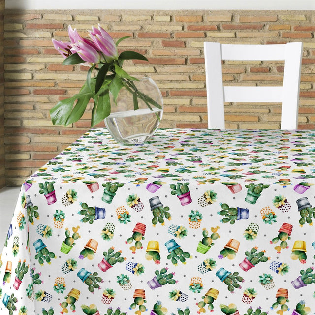Bezaubernde Kakteen – abwaschbare Tischdecke mit Kakteen in den schönsten Farben, 140 cm