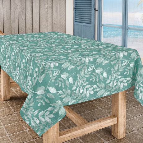 Foppa - Abwaschbare Tischdecke mit Blättern in herrlichen Blautönen, 160 cm