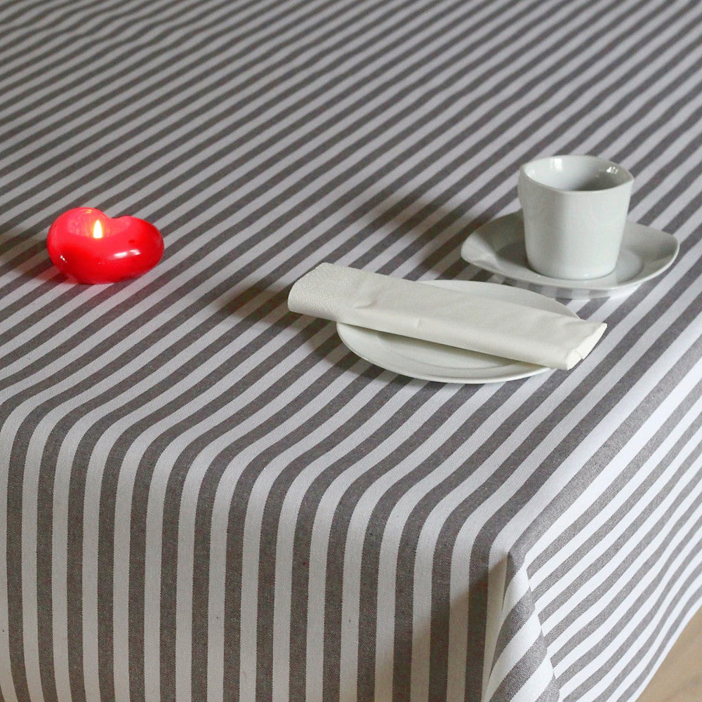 Abwaschbare Tischdecke in Leinenoptik mit grauen Streifen