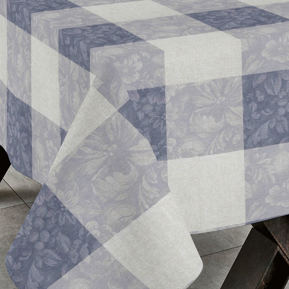 Millet Gris - Abwaschbare Tischdecke mit Chrysanthemen in Quadraten, 160 cm breit