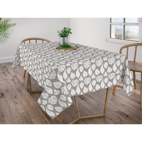 Velez - Abwaschbare Tischdecke mit weißen Blättern 140 cm
