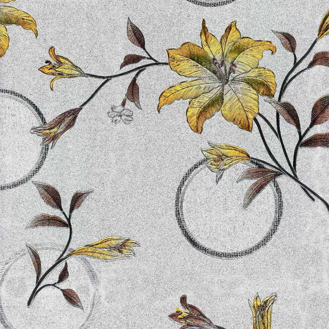 Nahaufnahme der Altea Metallic Yellow Wachstuch Tischdecke mit goldenen Weihnachtssternen