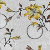 Nahaufnahme der Altea Metallic Yellow Wachstuch Tischdecke mit goldenen Weihnachtssternen