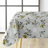 Altea Metallic Yellow Wachstuch Tischdecke mit silberfarbenem Grund und Weihnachtssternen