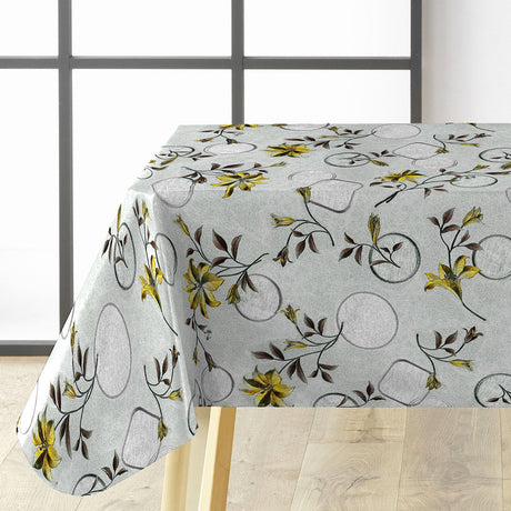 Altea Metallic Yellow Wachstuch Tischdecke mit silberfarbenem Grund und Weihnachtssternen