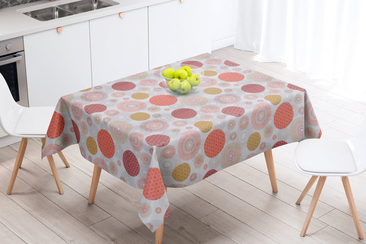 Alvares Terracotta – abwaschbare Tischdecke mit schönen Kreismotiven – 150 cm breit