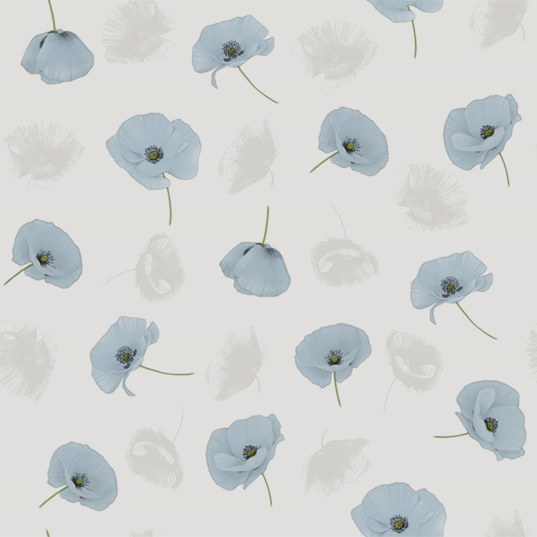 Amapolas Blue – Wachstuch Tischdecke mit feinen blauen Mohnblumen, Muster