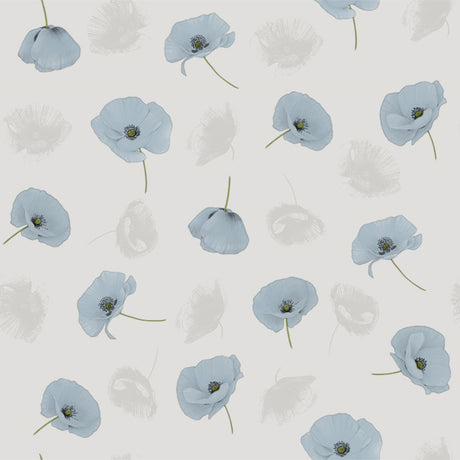 Amapolas Blue – Wachstuch Tischdecke mit feinen blauen Mohnblumen, Muster
