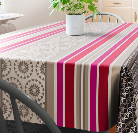 Amelle Taupe, Wachstuch Tischdecke mit klassischen französischen Streifen