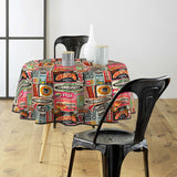 Americano - Runde Wachstuch-Tischdecke im Retro-Diner-Look - Ambienteaufnahme