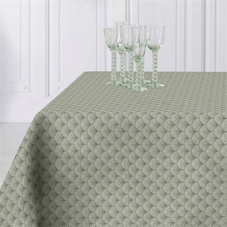 Amigoni Staubgrün - Jacquardgewebte abwaschbare Tischdecke, 160 cm