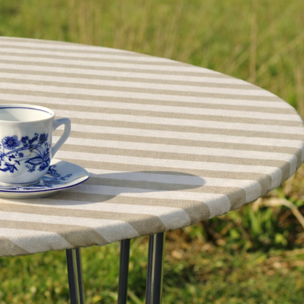Aria Beige/Offwhite - Runde Wachstischdecke mit Gummizug
