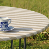 Aria Beige/Offwhite - Runde Wachstischdecke mit Gummizug