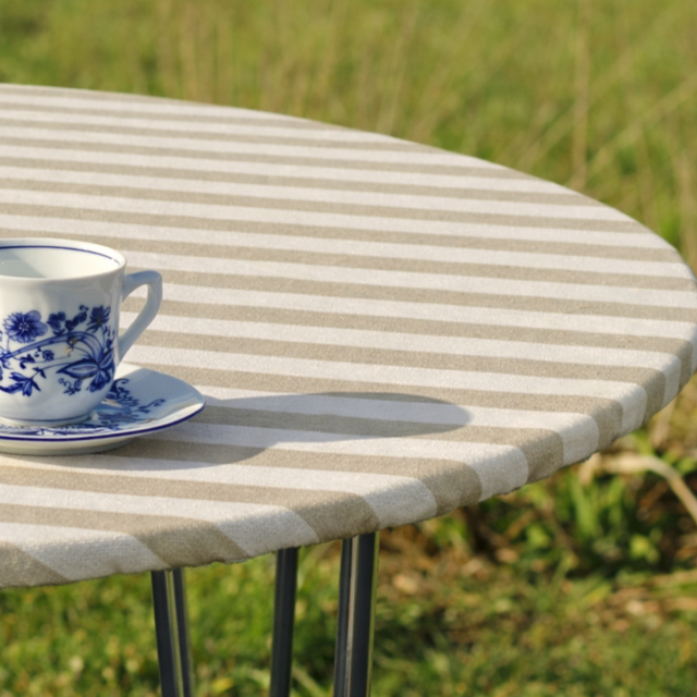 Aria Beige/Offwhite - Runde Wachstischdecke mit Gummizug