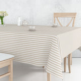 Runde Wachstuch Tischdecke Aria Beige/Offwhite mit Streifen in Leinenoptik