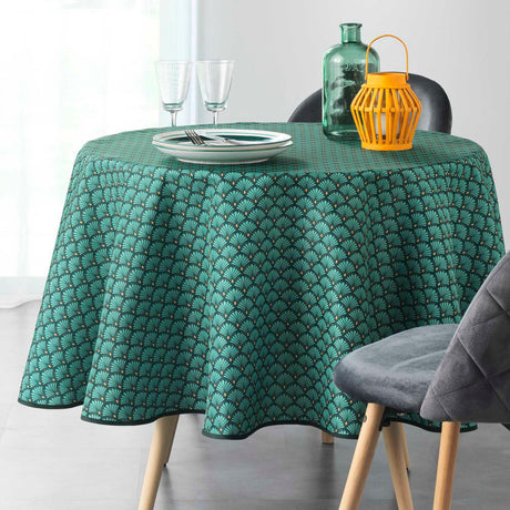Artchic Green Ø 180 cm, runde Tischdecke mit Fleckschutz