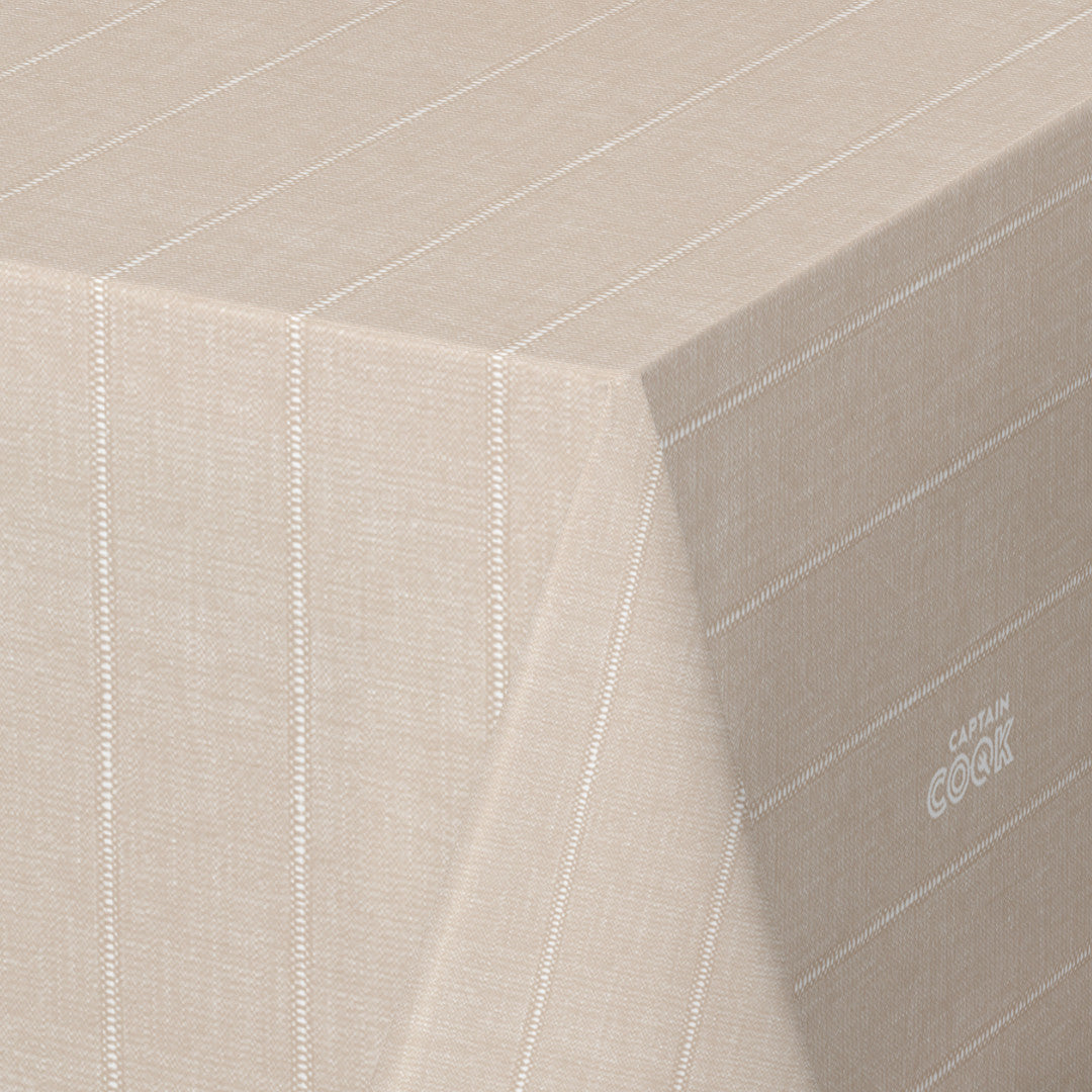 Balance Cake - 160 cm breite Wachstuch Tischdecke mit gestreiftem Muster in Beige