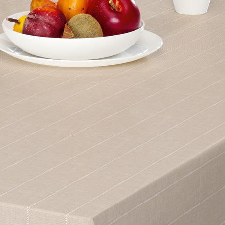 Balance Cake - 160 cm breite Wachstuch Tischdecke, gestreift, beige