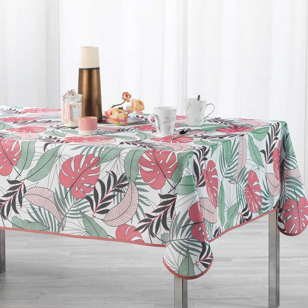 Beauty Jungle Weiß/Rosa, fleckabweisende Tischdecke, 150 x 240 cm