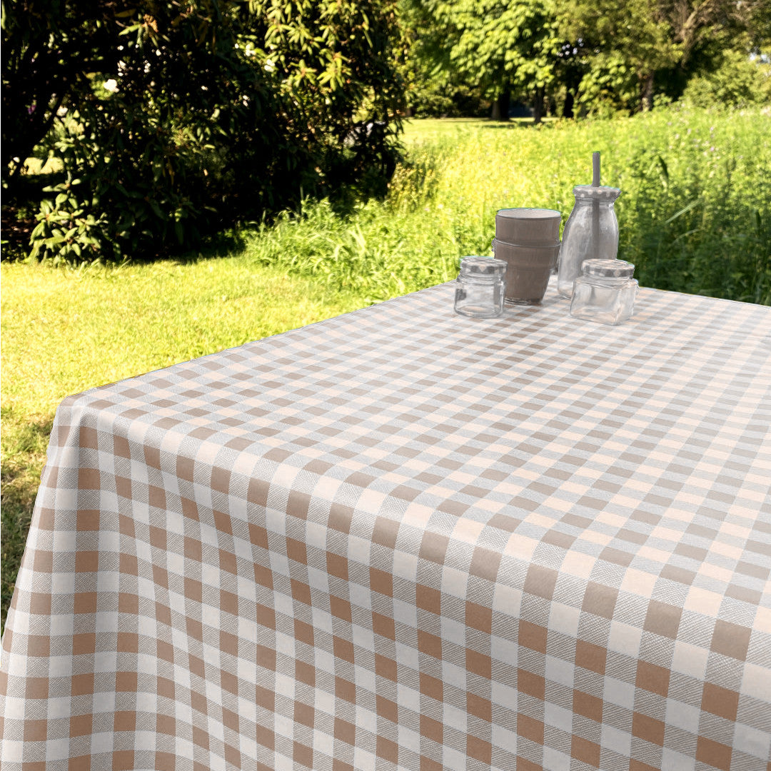 Wachstuch Tischdecke mit klassischen 1,5 x 1,5 cm Karos - 140 cm breit - Beige