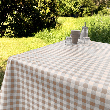 Wachstuch Tischdecke mit klassischen 1,5 x 1,5 cm Karos - 140 cm breit - Beige