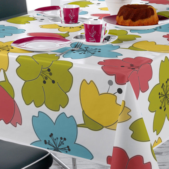 Lily Spring - Wachstuch Tischdecke mit bunten Linienblumen