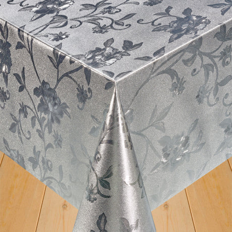 Damast Blumenranken Silber - Wachstuch Tischdecke mit Blumen