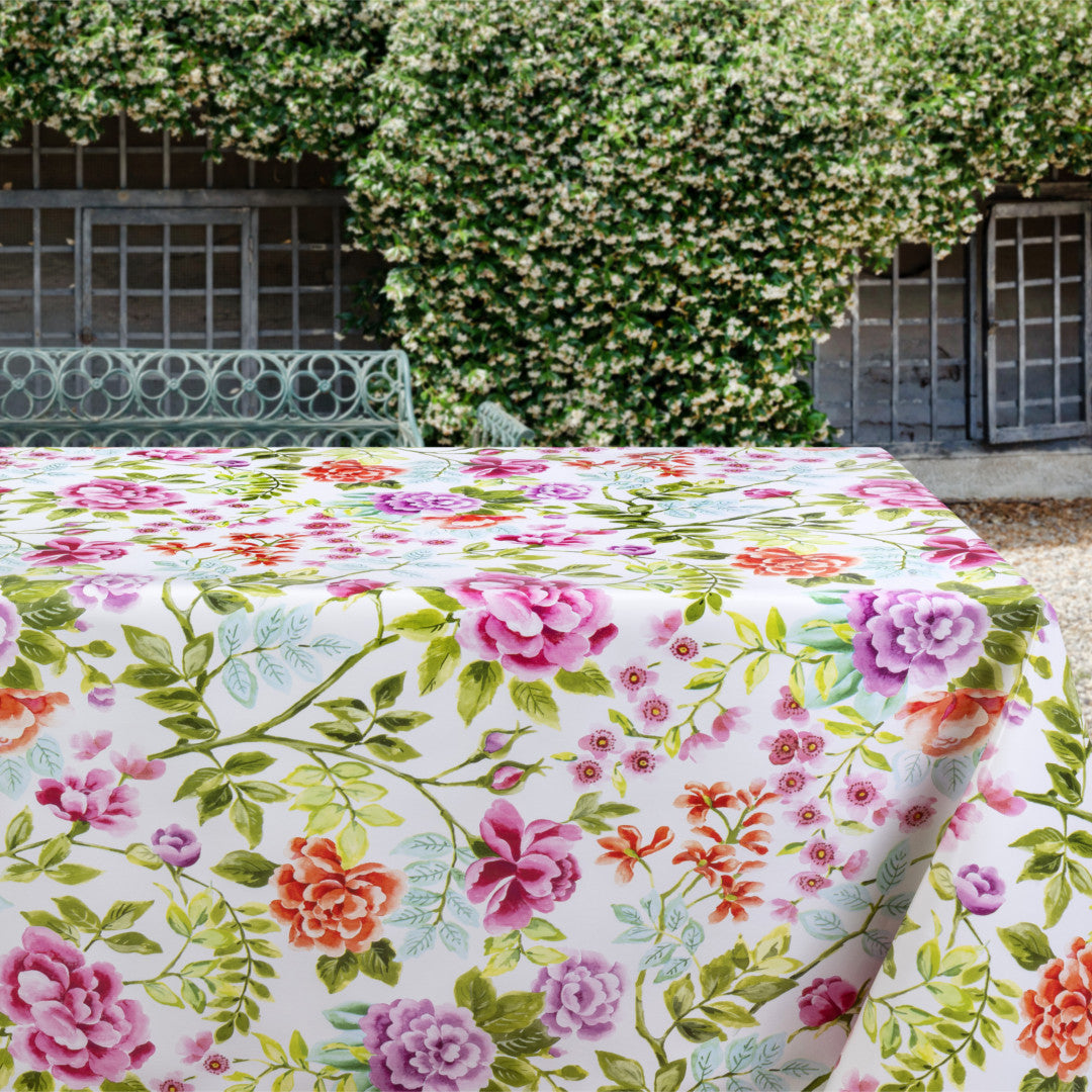 Blühende Morgenstunde – Wachstuch Tischdecke mit schönen Blumen