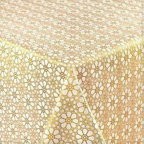 Wachstuch Tischdecke in Spitzenoptik Flower Gold, Spitzentischdecke mit Blumenmuster in Gold