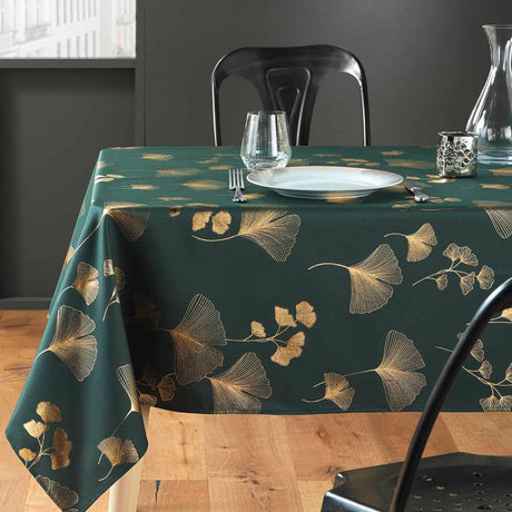 Bloomy Metallic Print - Grün/Gold - Fleckabweisende Weihnachtstischdecke, 150 x 240 cm