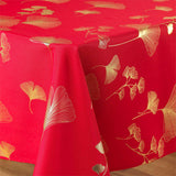 Bloomy Metallic Print - Rot/Gold - Fleckabweisende Weihnachtstischdecke, 150 x 300 cm, Ecke