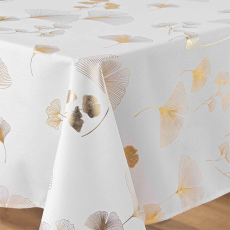 Bloomy Metallic Print - Weiß/Gold - fleckabweisende Weihnachtstischdecke, 150 x 240 cm, Ecke
