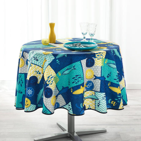 Blue Lagoon Marineblau Ø 180 cm, runde fleckabweisende Tischdecke