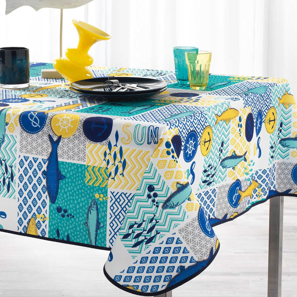 Blue Lagoon Weiß, fleckabweisende Tischdecke, 150 x 240 cm
