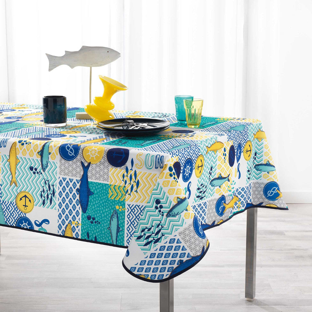 Blue Lagoon Weiß, fleckabweisende Tischdecke, 150 x 240 cm