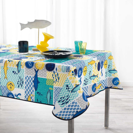 Blue Lagoon Weiß, fleckabweisende Tischdecke, 150 x 240 cm