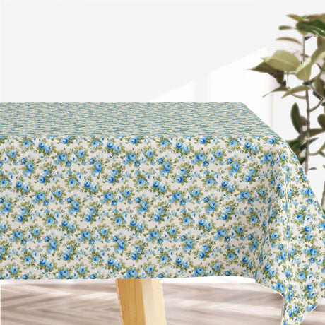 Blue Roses – helle abwaschbare Tischdecke mit blauen Rosen