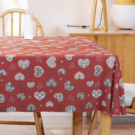 Abwaschbare Weihnachtstischdecke aus 100% Baumwolle - Boncoeur Rot - 155 cm breit