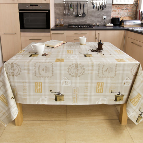 Brasilianische Kaffeetafel, Wachstuch Tischdecke mit Karos und leicht geprägter Oberfläche